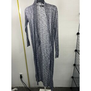 Objex Blue White Space Dye Duster Cardigan Longline Open Front Ribbed Knit XL